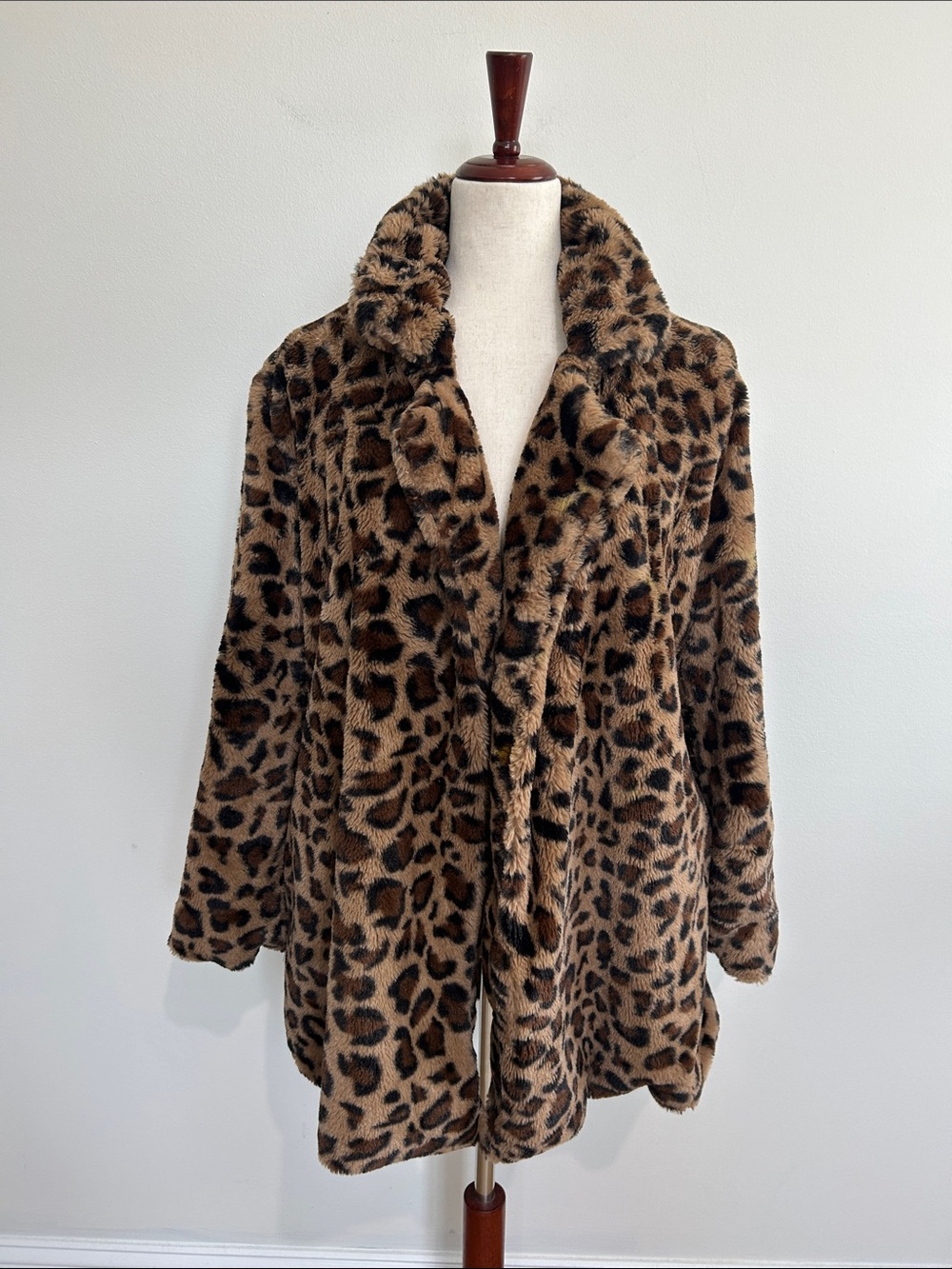 Lovetree Leopard Print Teddy Coat - Plush Brown Faux Fur Jacket Size Small EUC